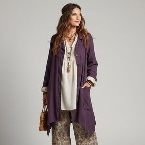 Cut Loose Open Front Swing Coat Linen Blend